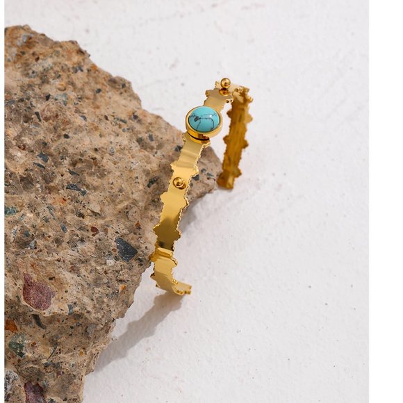 Stainless Steel Stone Bangle Bracelet Metallic - Picture 3 of 6